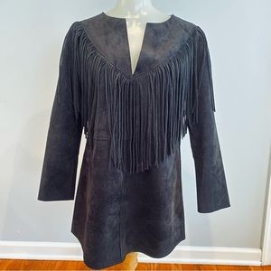 RAGA NWOT faux suede black western style dress cowgirl vibe fringe size XS